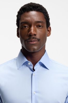 Easy-iron slim-fit shirt in cotton poplin, Light Blue