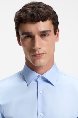 Camisa slim fit en popel&iacute;n de algod&oacute;n de planchado f&aacute;cil, Celeste