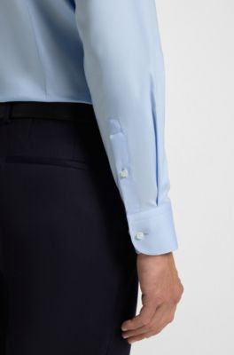 Camisa slim fit en popel&iacute;n de algod&oacute;n de planchado f&aacute;cil, Celeste