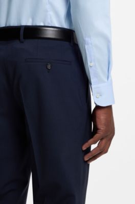 Easy-iron slim-fit shirt in cotton poplin, Light Blue