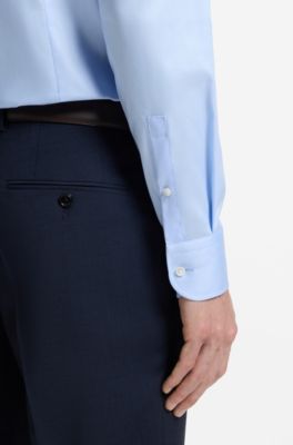 Camisa slim fit en popel&iacute;n de algod&oacute;n de planchado f&aacute;cil, Celeste