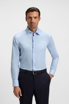 Camisa slim fit en popel&iacute;n de algod&oacute;n de planchado f&aacute;cil, Celeste