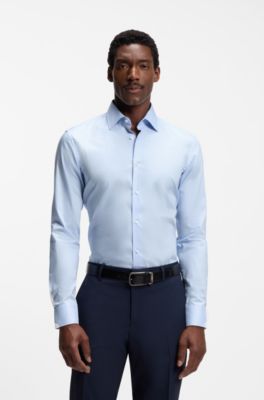 Easy-iron slim-fit shirt in cotton poplin, Light Blue