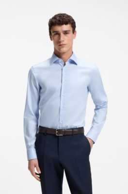 Easy-iron slim-fit shirt in cotton poplin, Light Blue