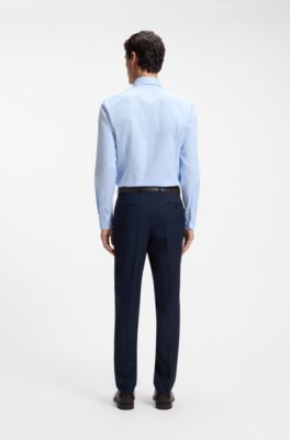 Camisa slim fit en popel&iacute;n de algod&oacute;n de planchado f&aacute;cil, Celeste