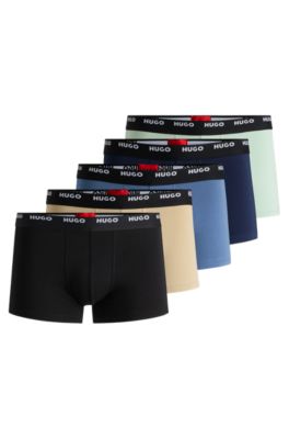 HUGO - Five-pack of stretch-cotton trunks with logo waistbands