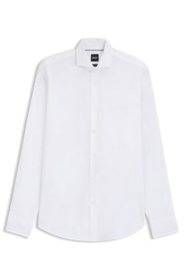 Regular-fit stretch-twill dress shirt, White