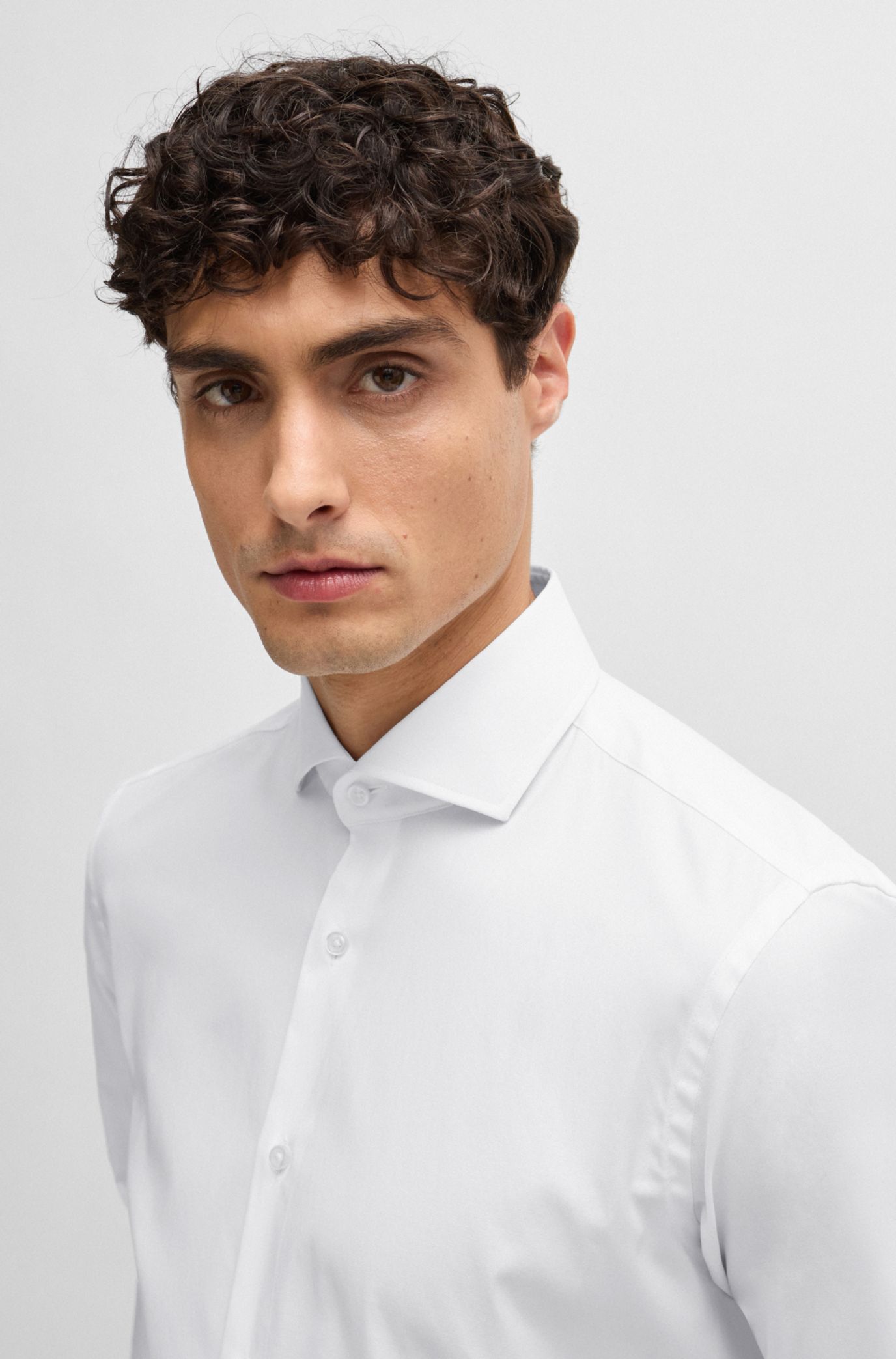 BOSS Regular-fit stretch-twill dress shirt, Men, Size: 15, White