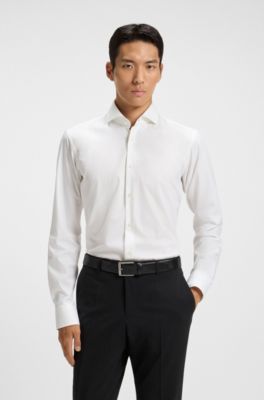 Regular-fit stretch-twill dress shirt, White