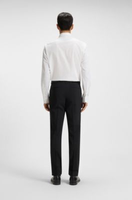 Camisa regular fit en sarga de algod&oacute;n el&aacute;stico, Blanco