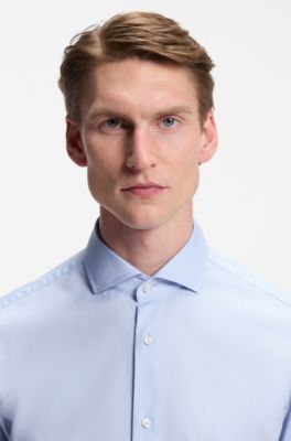 Regular-fit shirt in striped cotton twill, Light Blue