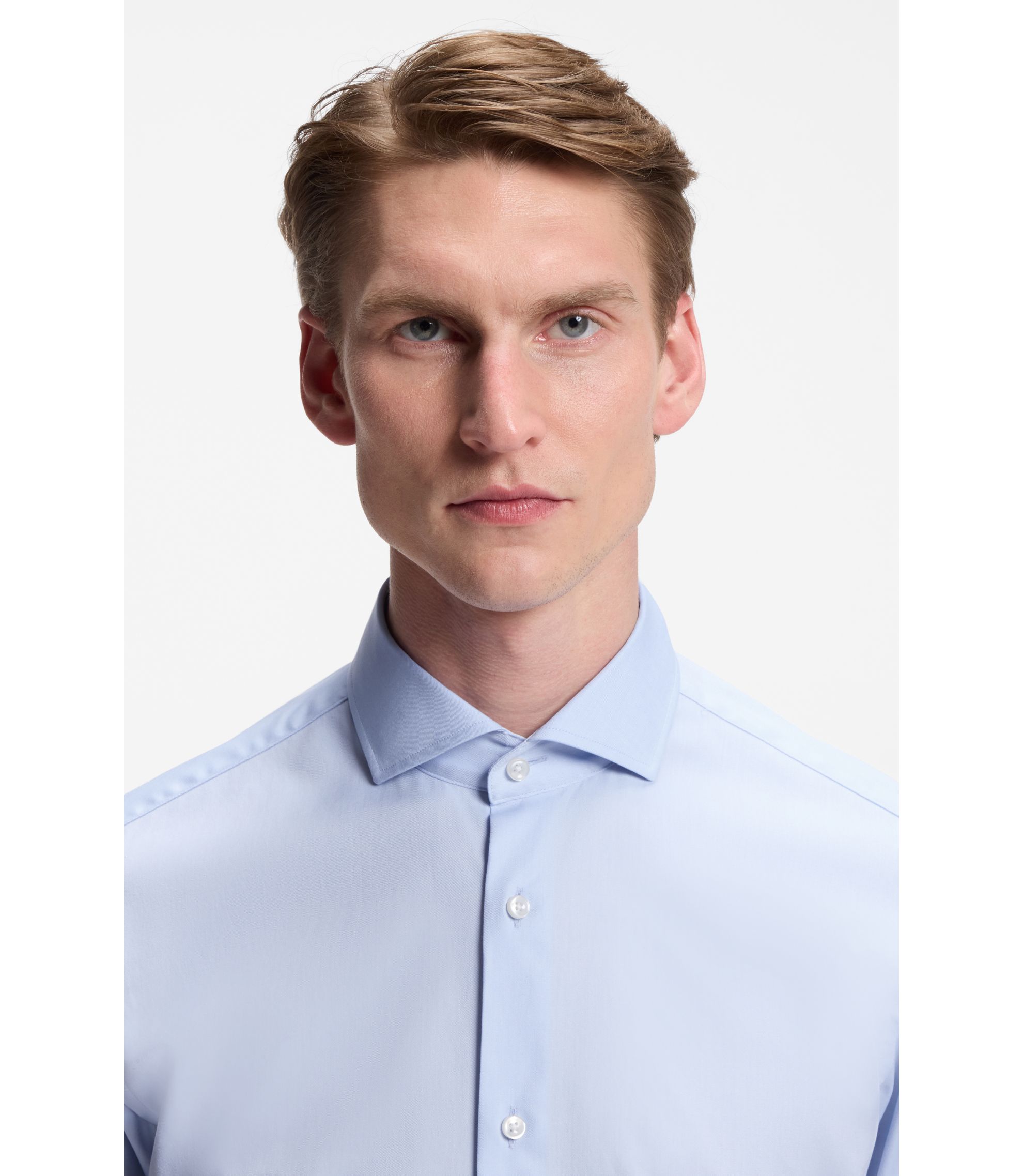 BOSS Regular-fit stretch-twill dress shirt, Men, Size: 16, light blue