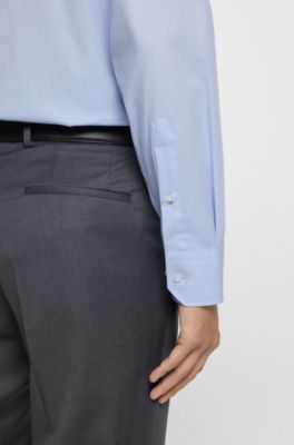 Regular-fit shirt in striped cotton twill, Light Blue