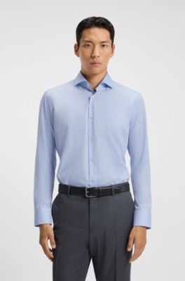Regular-fit shirt in striped cotton twill, Light Blue