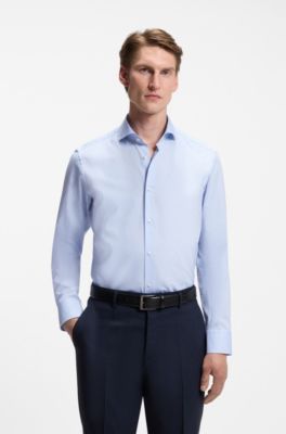 Regular-fit stretch-twill dress shirt, Light Blue