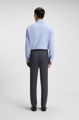 Regular-fit shirt in striped cotton twill, Light Blue