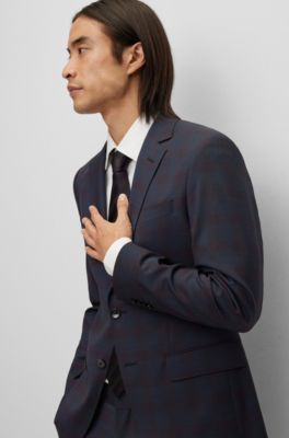 BOSS Costume Slim Fit en laine vierge à carreaux