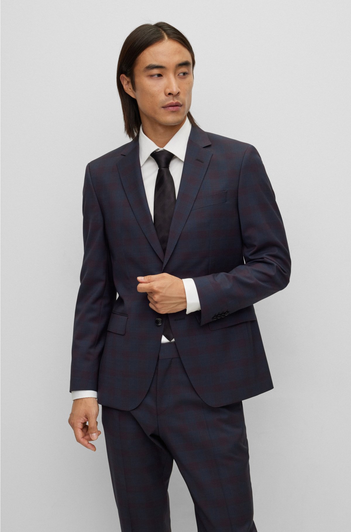 BOSS - Slim-fit suit in checkered virgin wool