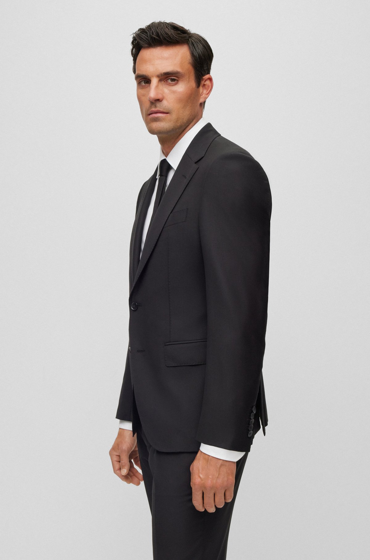 Single-breasted jacket in stretch wool, Black