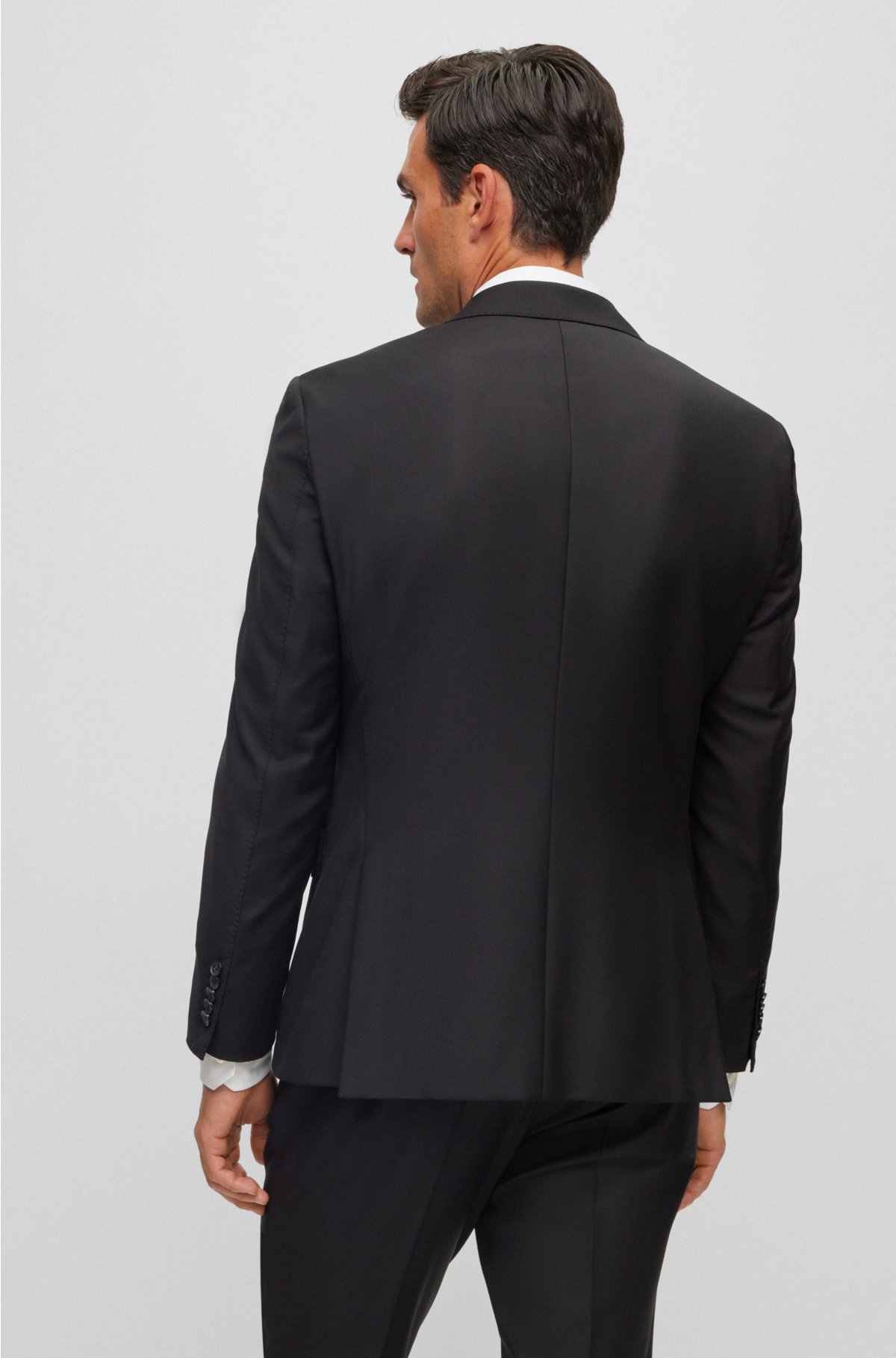 Single-breasted jacket in stretch wool, Black