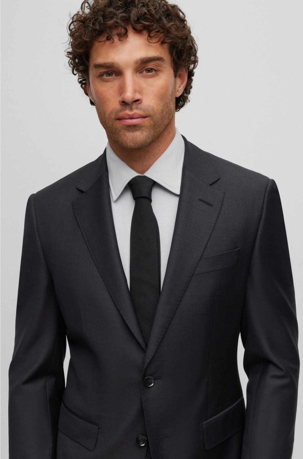 Single-breasted jacket in stretch wool, Light Grey
