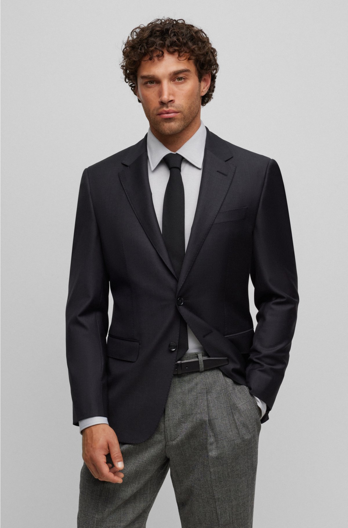 Single-breasted jacket in stretch wool, Light Grey