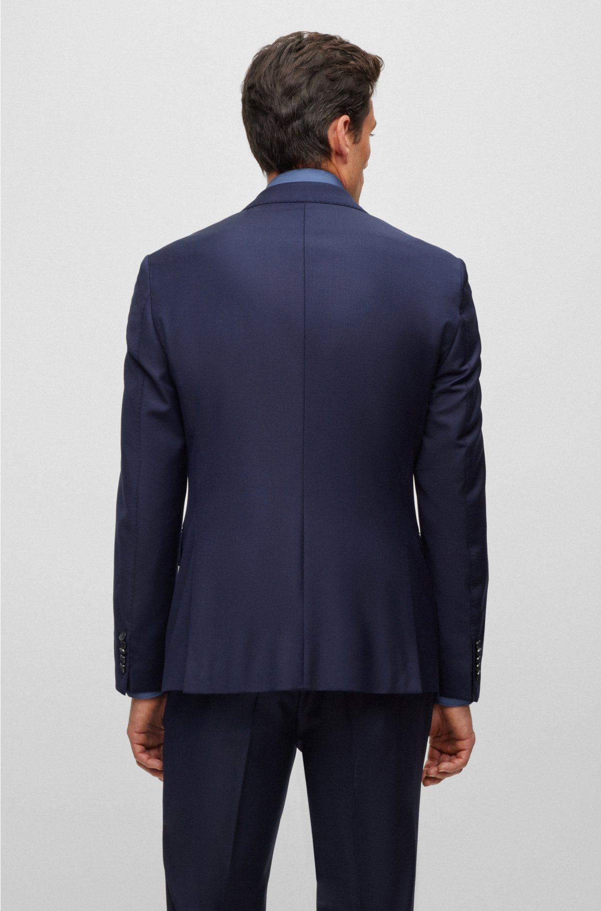 Single-breasted jacket in stretch wool, Dark Blue