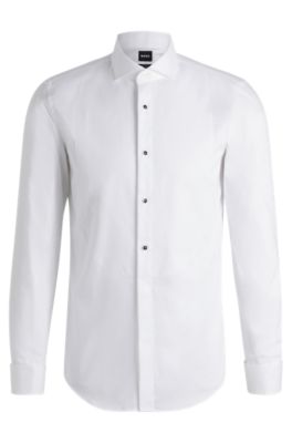 BOSS - Longline regular-fit shirt in easy-iron cotton poplin