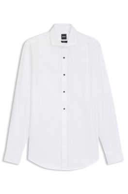 Camisa de vestir slim fit en popel&iacute;n de algod&oacute;n el&aacute;stico de planchado f&aacute;cil, Blanco