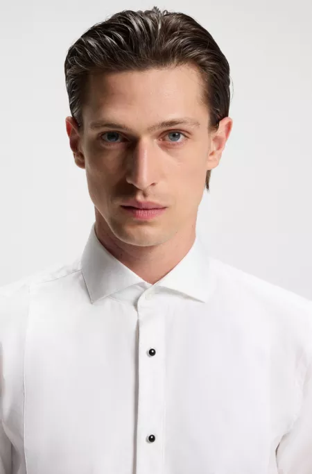 Easy-iron slim-fit dress shirt in stretch-cotton poplin