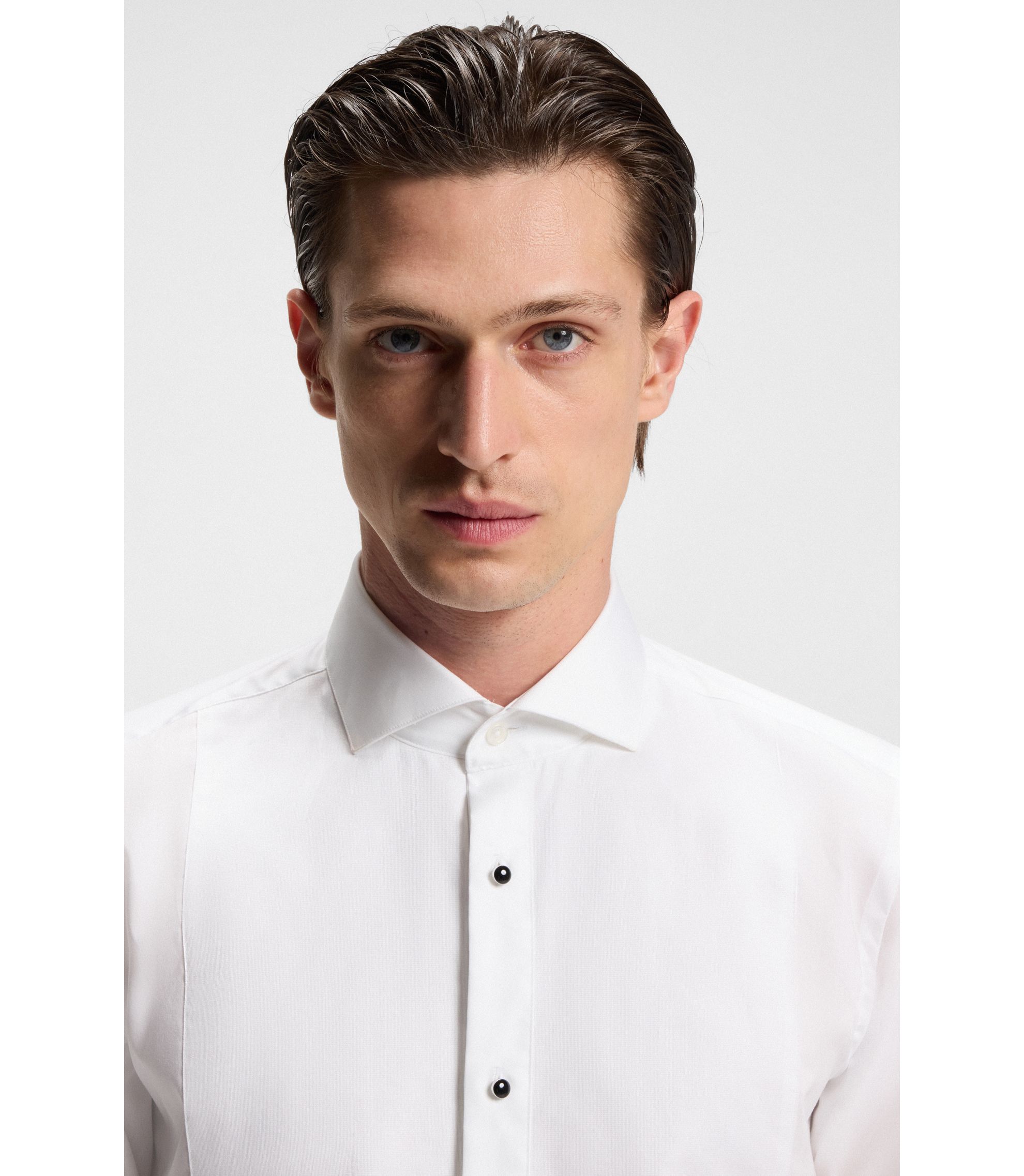 BOSS - Slim-fit dress shirt in easy-iron stretch-cotton poplin - White