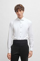 Chemise habillée Slim Fit en popeline de coton stretch facile à repasser, Blanc