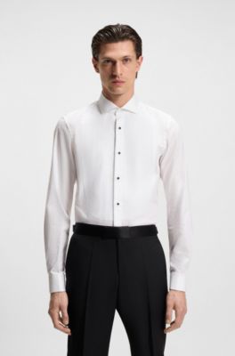 Camisa de vestir slim fit en popel&iacute;n de algod&oacute;n el&aacute;stico de planchado f&aacute;cil, Blanco