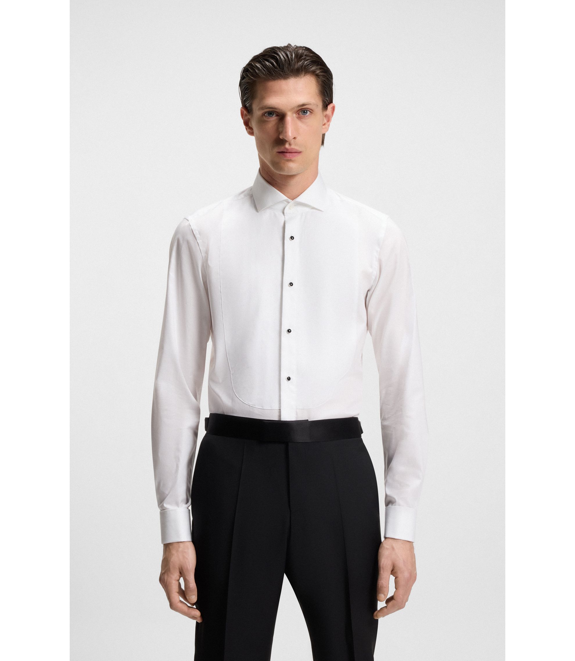 BOSS Slim-fit dress shirt in easy-iron stretch-cotton poplin, Men, Size: 41, White