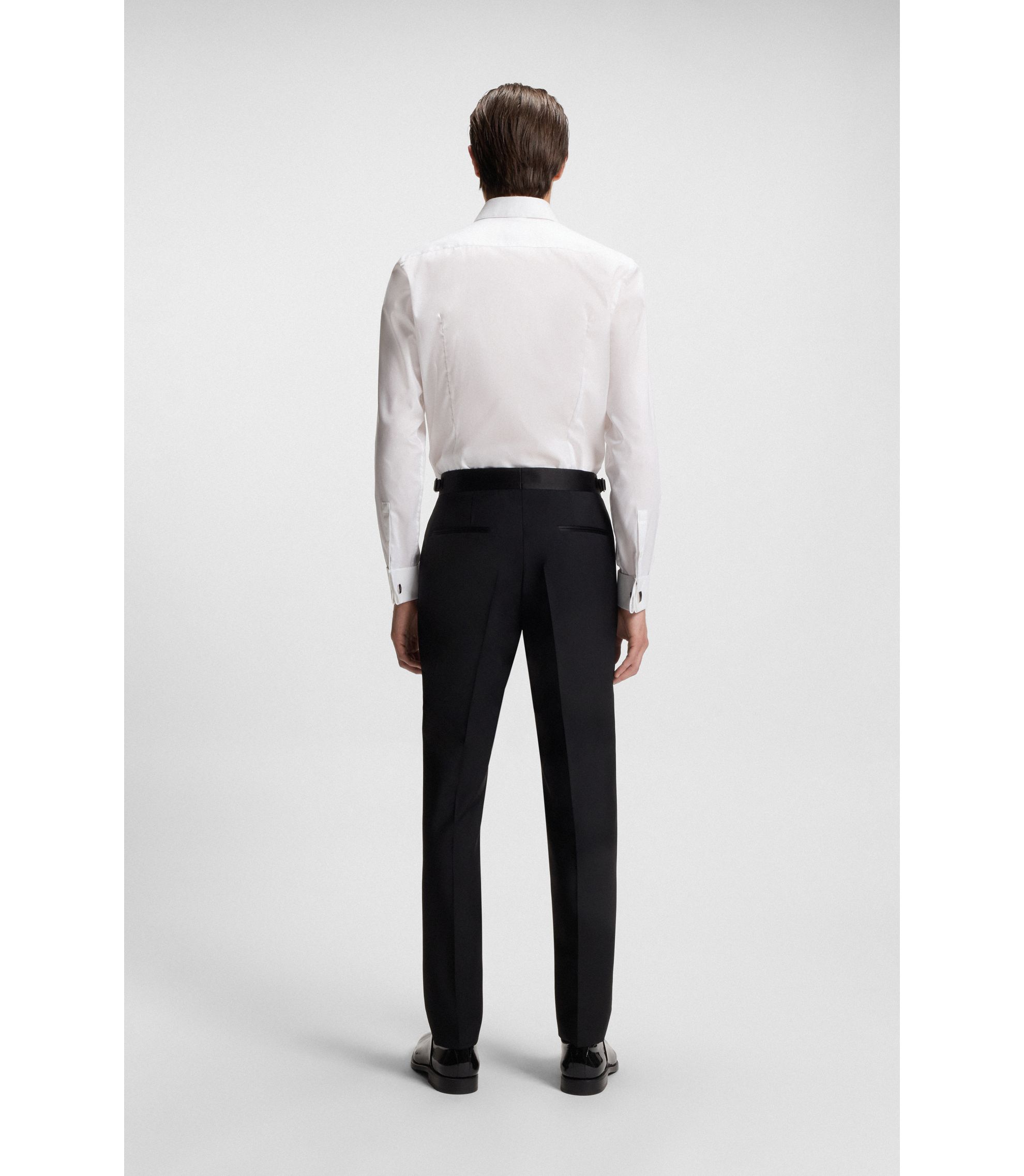 BOSS Slim-fit dress shirt in easy-iron stretch-cotton poplin, Men, Size: 41, White
