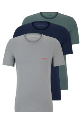 Hugo Triple-pack Of Cotton Underwear T-shirts With Logo Print In Dark Green