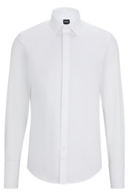 Boss Men's Slim-Fit Dress Shirt in easy-iron Stretch Cotton - White - Size 17.5