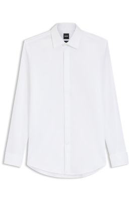 Slim-fit dress shirt in easy-iron stretch cotton, White