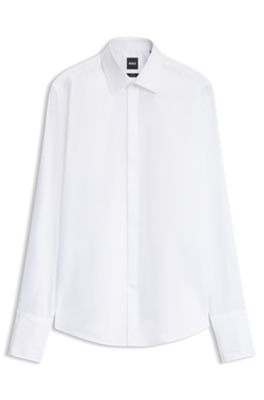 Camisa de vestir slim fit en algod&oacute;n el&aacute;stico de planchado f&aacute;cil, Blanco