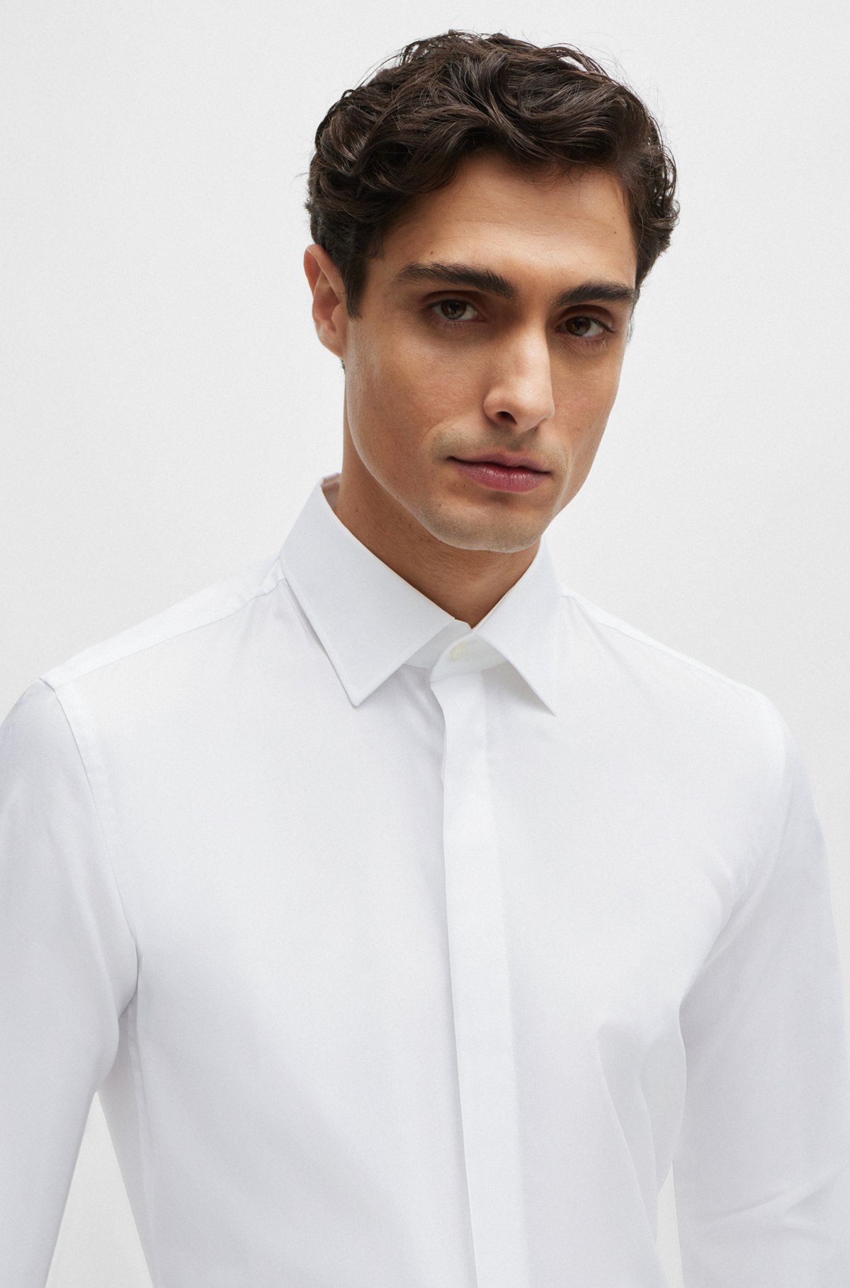 BOSS - Slim-fit dress shirt in easy-iron stretch cotton