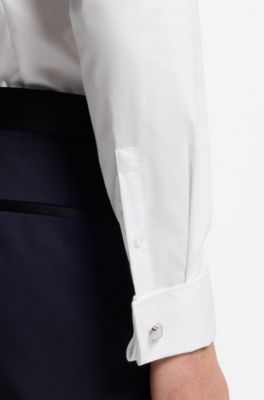 Slim-fit dress shirt in easy-iron stretch cotton, White