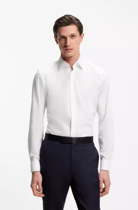 Easy-iron slim-fit shirt in stretch-cotton poplin
