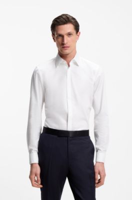 Camisa de vestir slim fit en algod&oacute;n el&aacute;stico de planchado f&aacute;cil, Blanco
