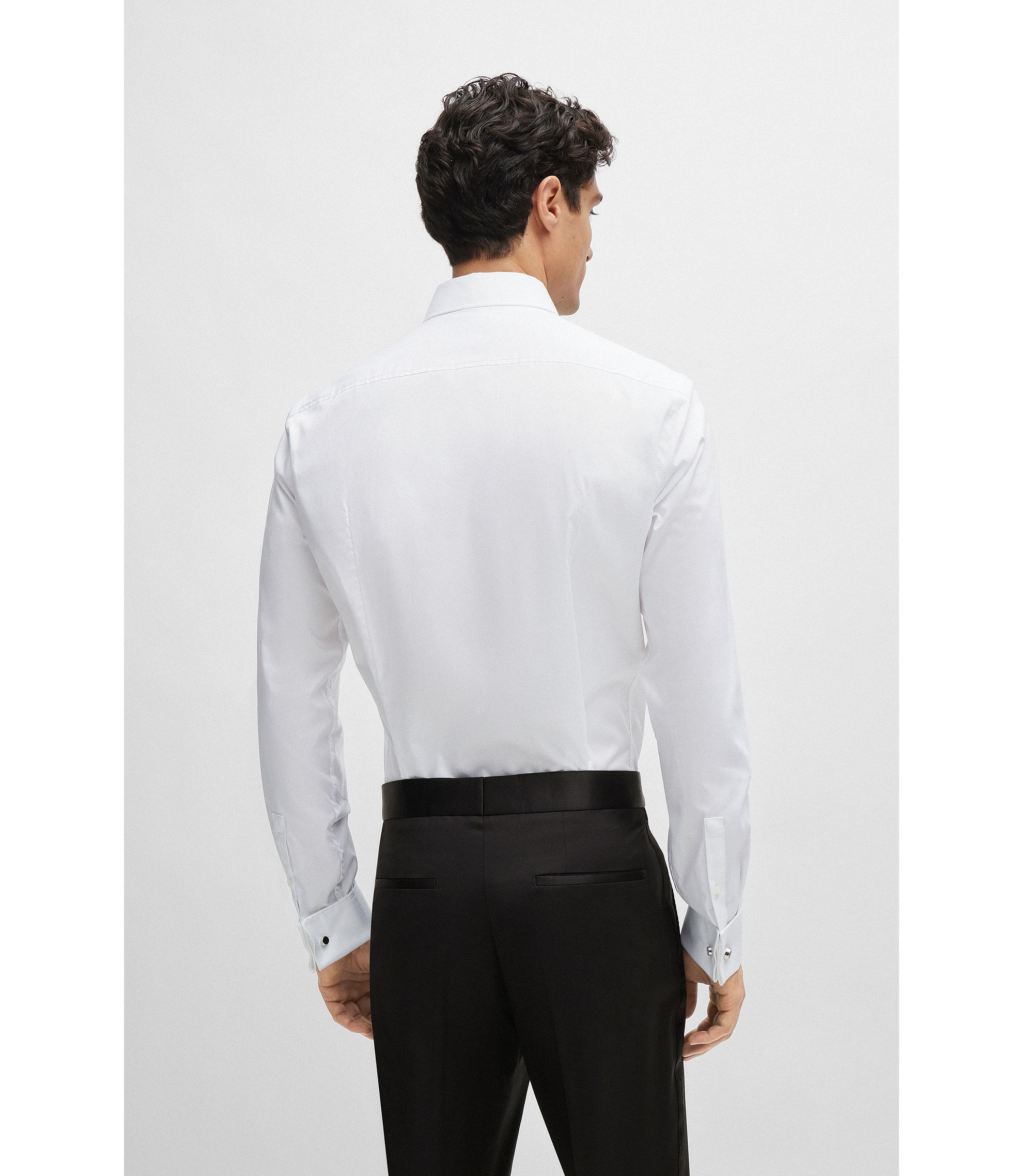 BOSS - Slim-fit dress shirt in easy-iron stretch cotton - White BOSS - Slim-fit dress shirt in easy-iron stretch cotton - White