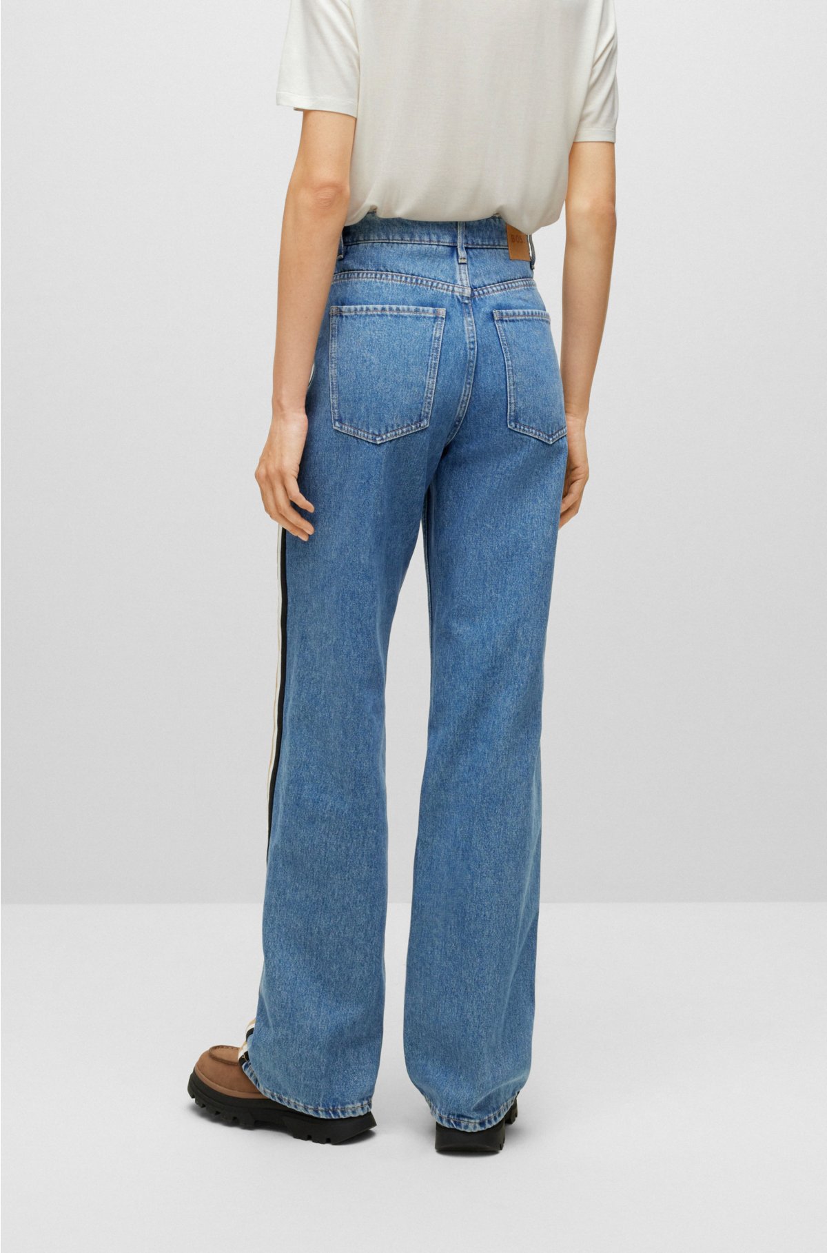 BOSS - Blue regular-fit jeans with signature-stripe seams