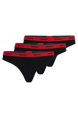 HUGO - Stretch-cotton thong with logo waistband