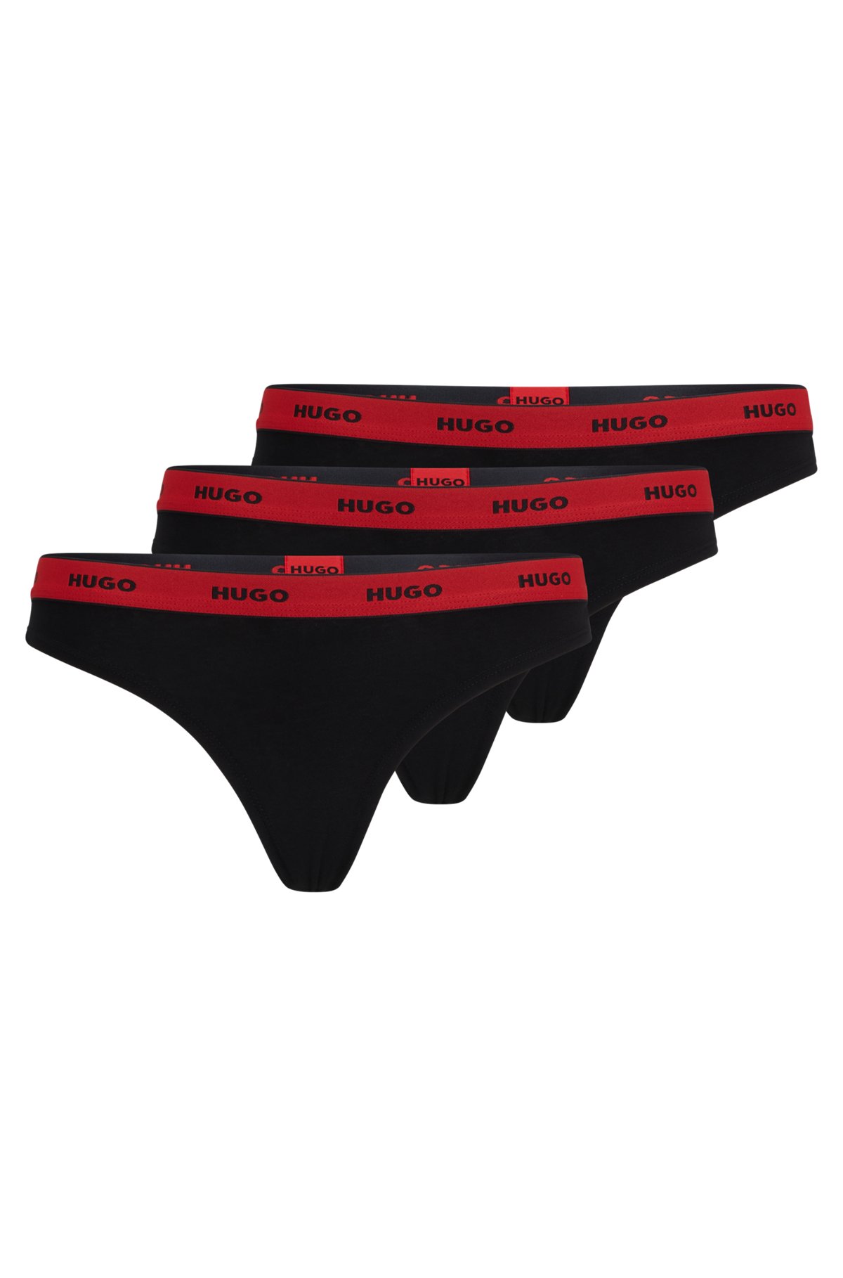 HUGO - Three-pack of logo-waistband thongs in stretch cotton