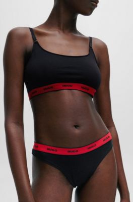 Three-pack of stretch-cotton thong briefs with logos, Black