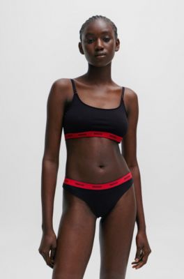 Three-pack of stretch-cotton thong briefs with logos, Black