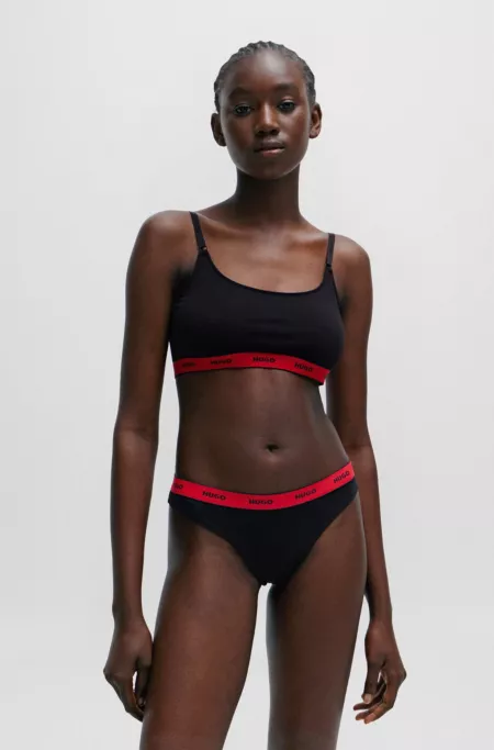 Three-pack of stretch-cotton thong briefs with logos